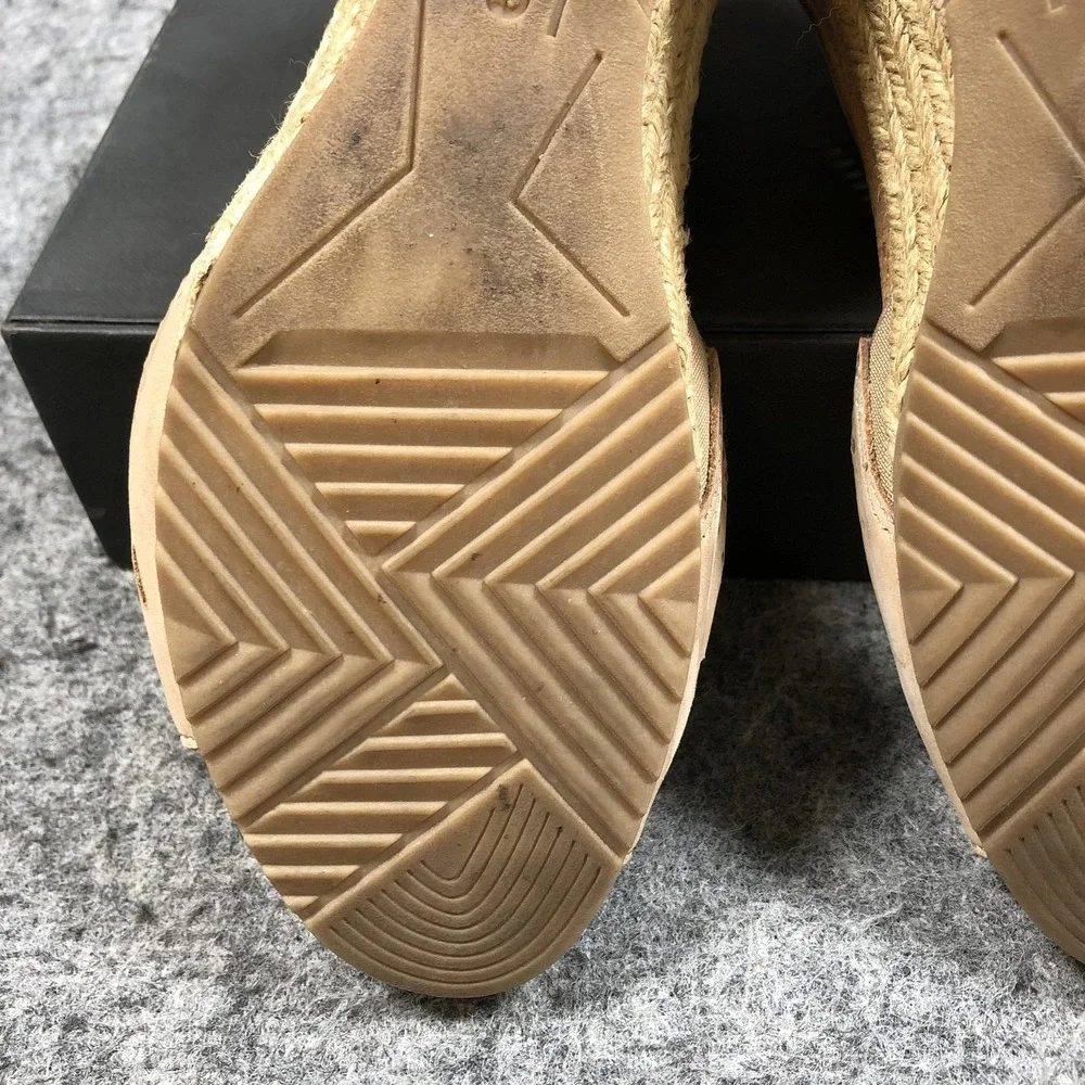Earth Espadrille Wedge‎ Sandals Womens 8 Beige Leather Cutout Zip Studded